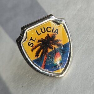 80's St. Lucia Lapel Pin Caribbean Souvenir Pinback Statement Fashion Costume